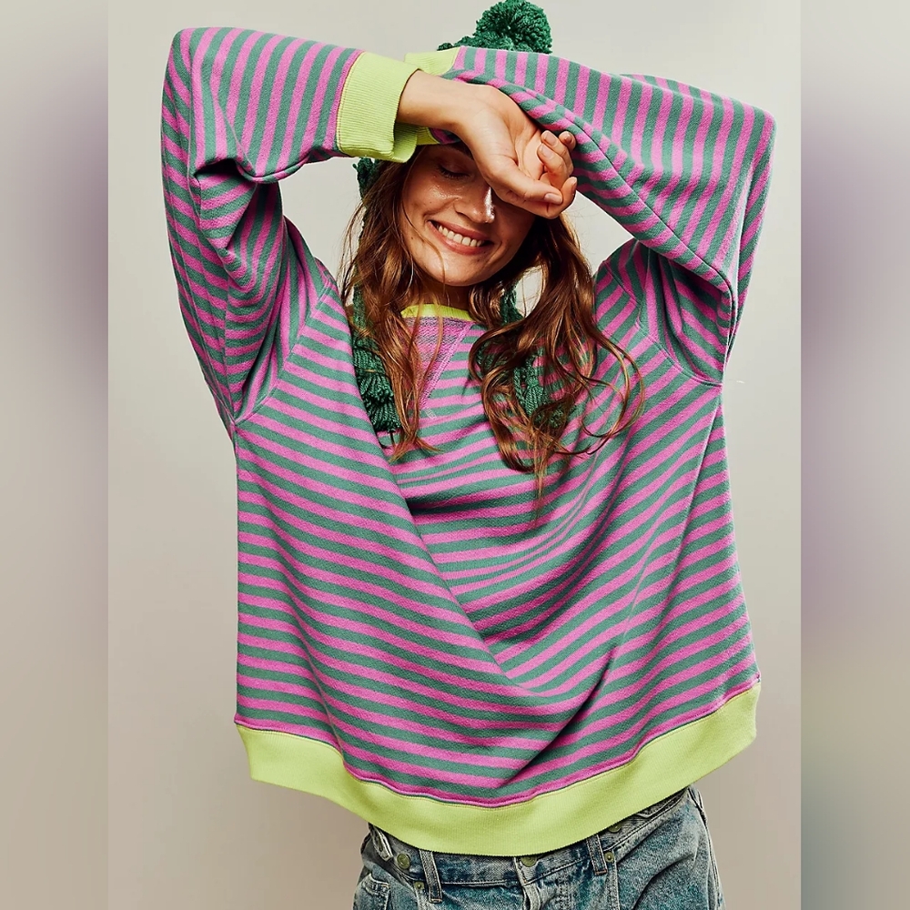 Free People We the Free Classic Striped Oversized Crewneck NWOT